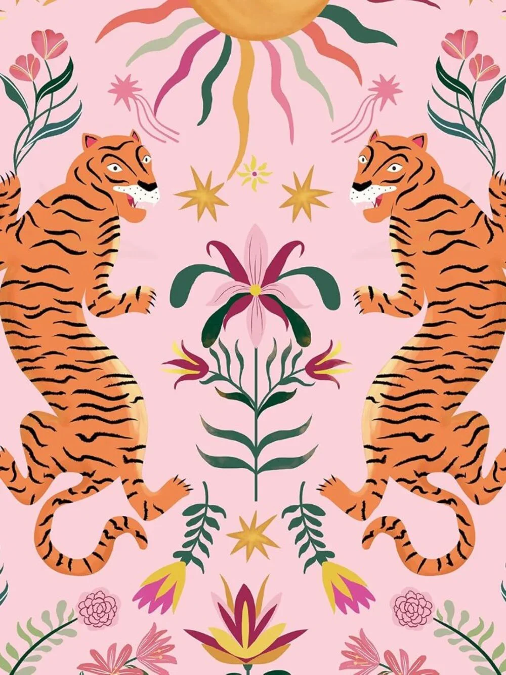 Pink Tiger Peel Stick Wallpaper Boho Leopard Dopamine Maximalist Jungle 480